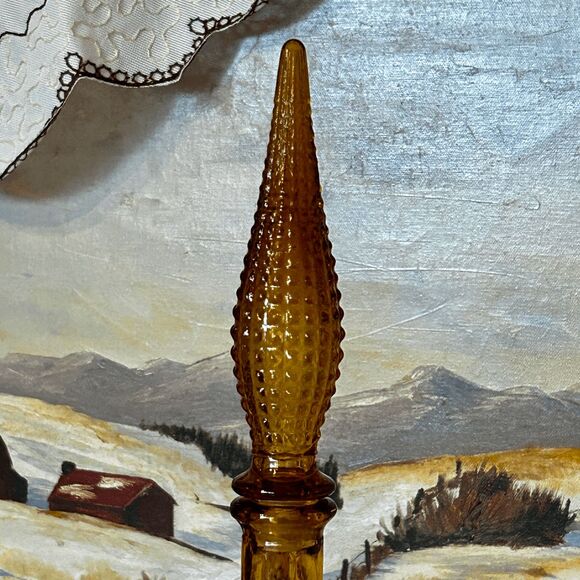 Vintage Amber Glass Italian Empoli Decanter - Grapes & Cherries Design - MCM Gen - Picture 8 of 9